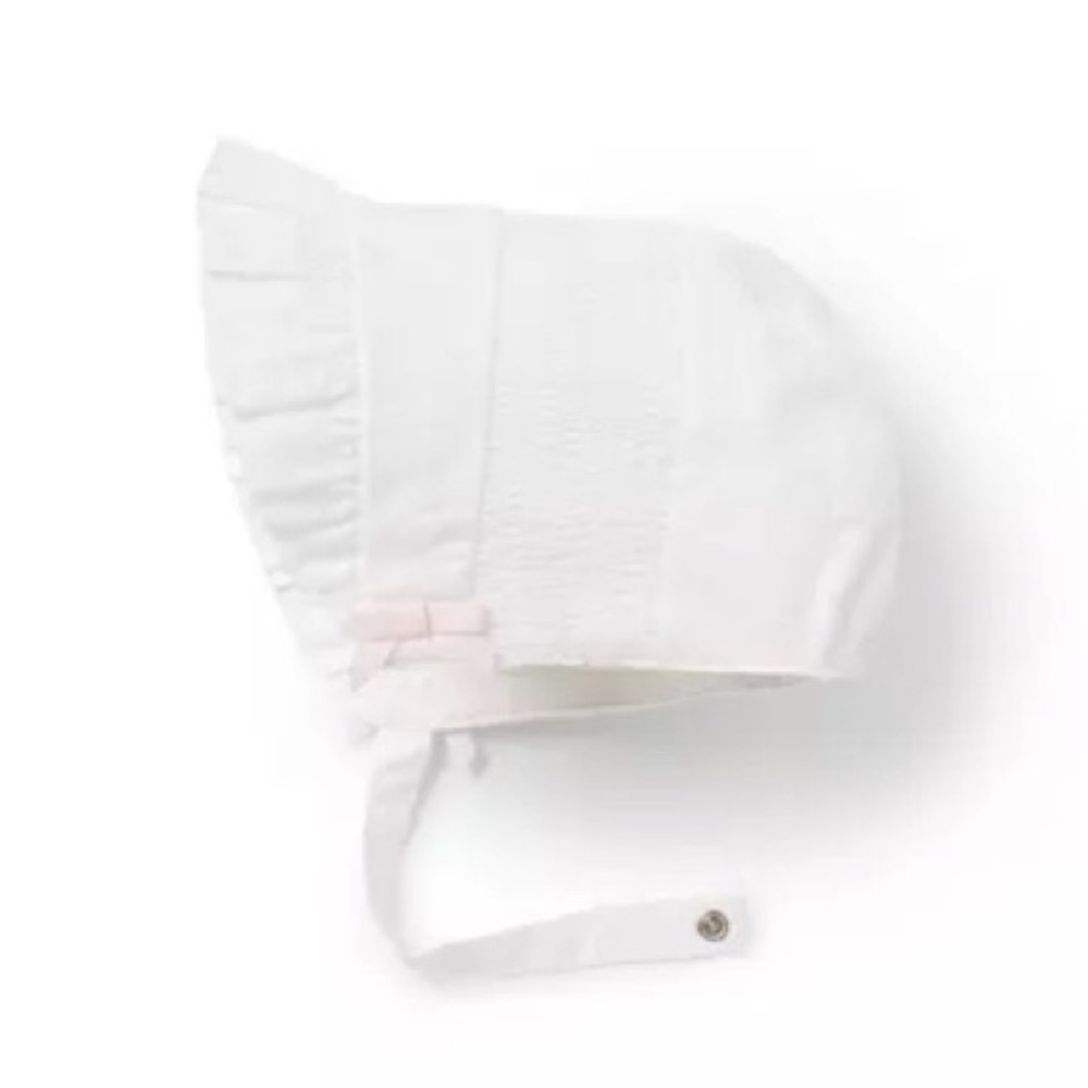 Janie and Jack White Baby Bonnet with Pink bow Accents 0-6 mths NWT